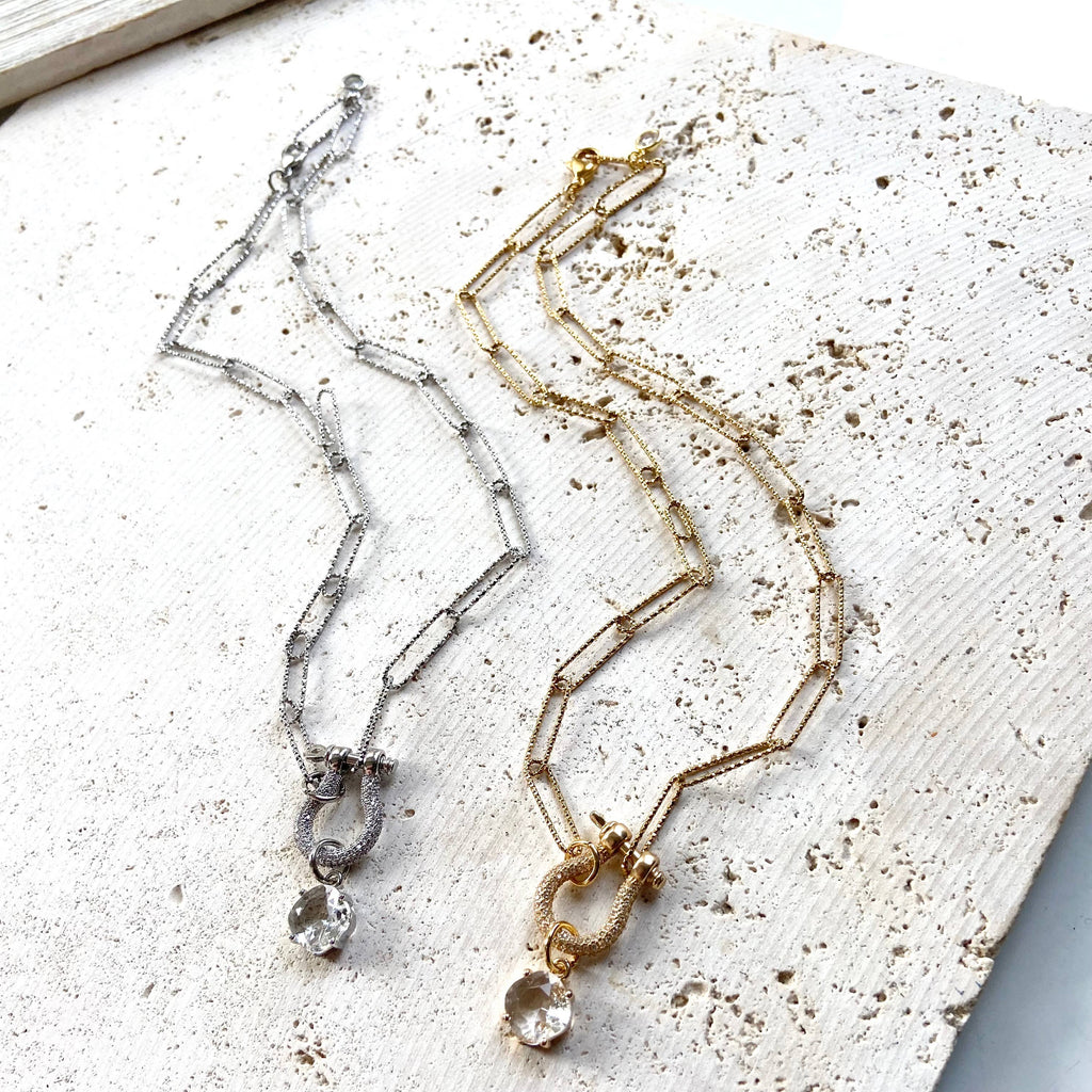 Stainless Steel Diamond Cut Chain with Micro Pave Carabiner