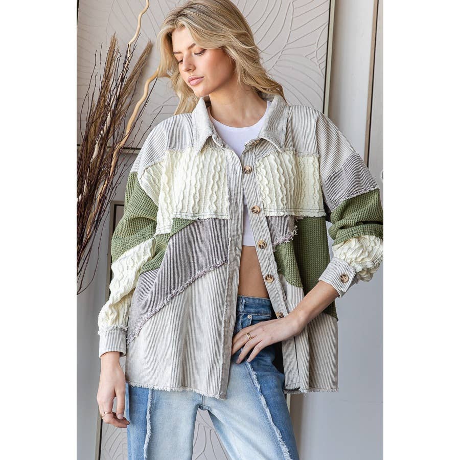 MINERAL WASHED COLORBLOCK DROP SHOULDER SHACKET