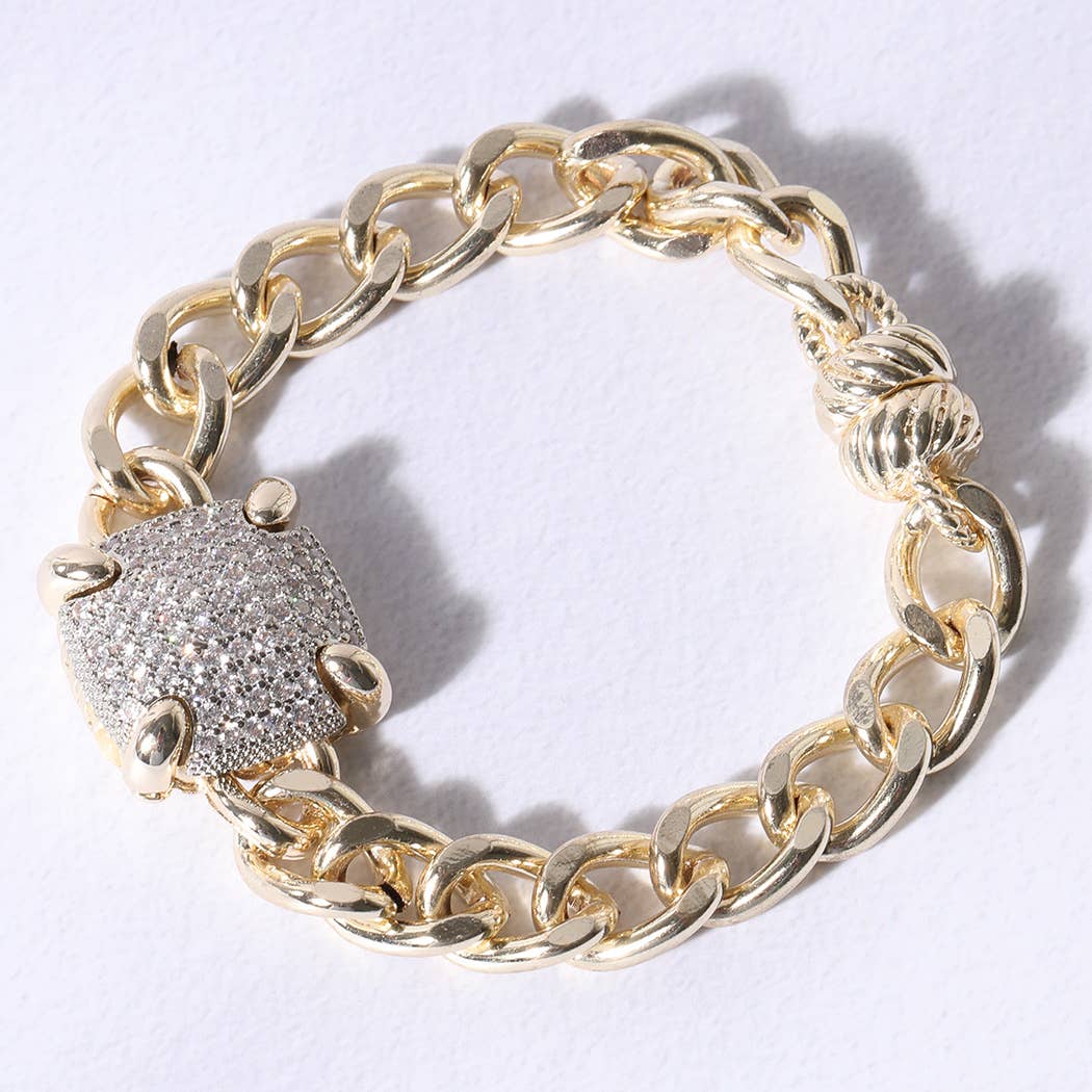 Gold CZ Stone Square Chain Magnetic Bracelet