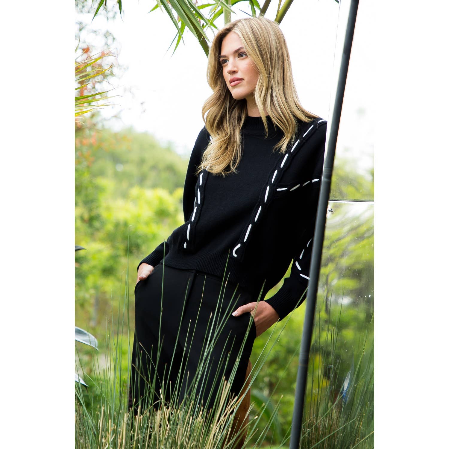 Contrast Stitch Knit Sweater