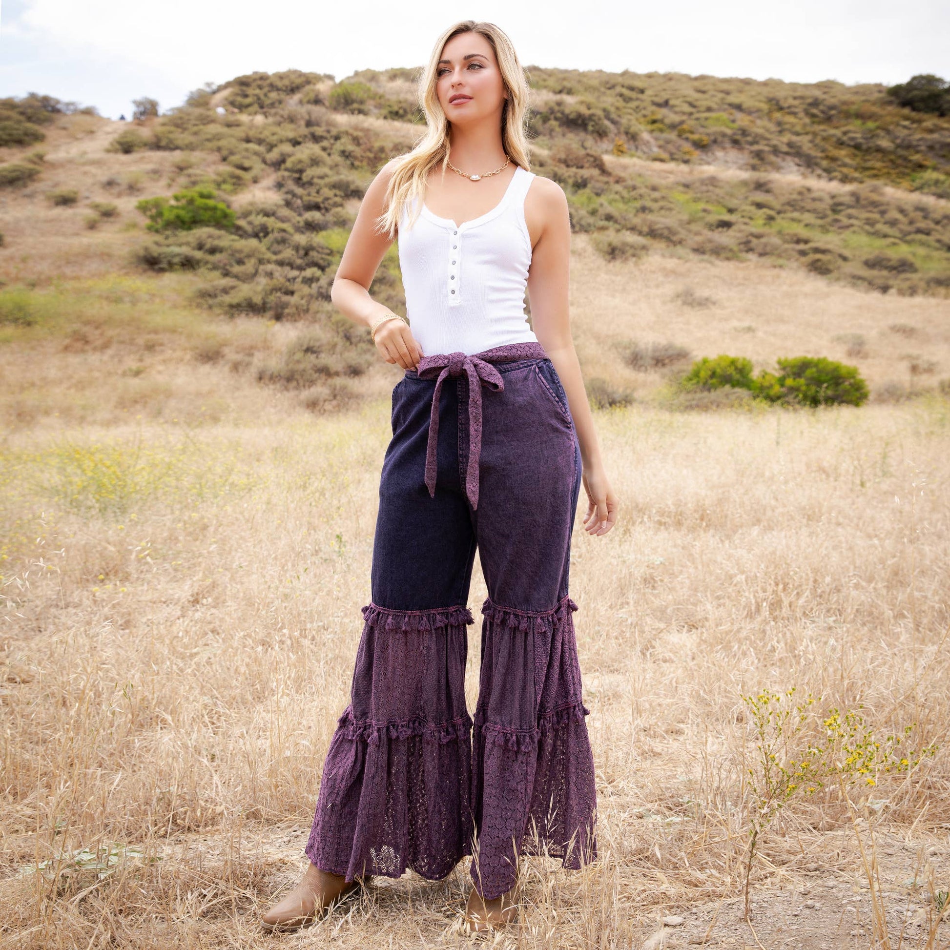 Wildflower Tiered Lace Wide Leg Pants