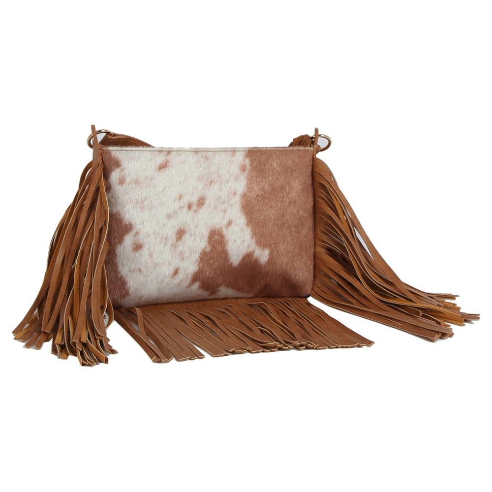 Calf Hair Cow Printed Fringe Crossbody Bag