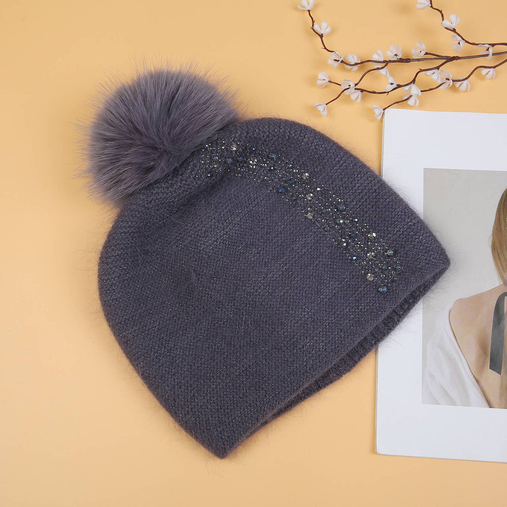 Elegant Sparkle Embellished Pompom Hat