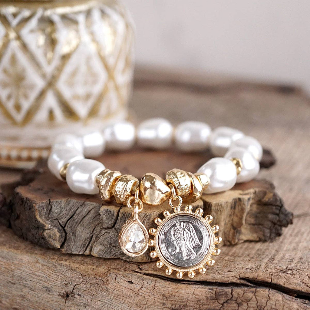 Pearl Angel Charm Stretch Bracelet – Gilded Keepsake