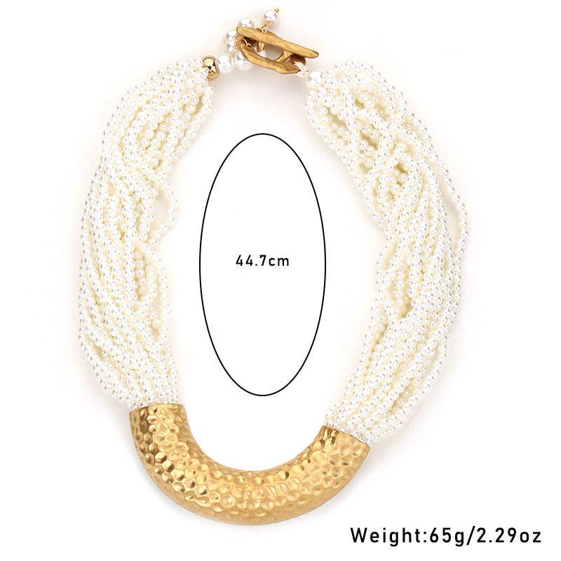 Perlies & Textured Gold Arc Necklace in Ivory