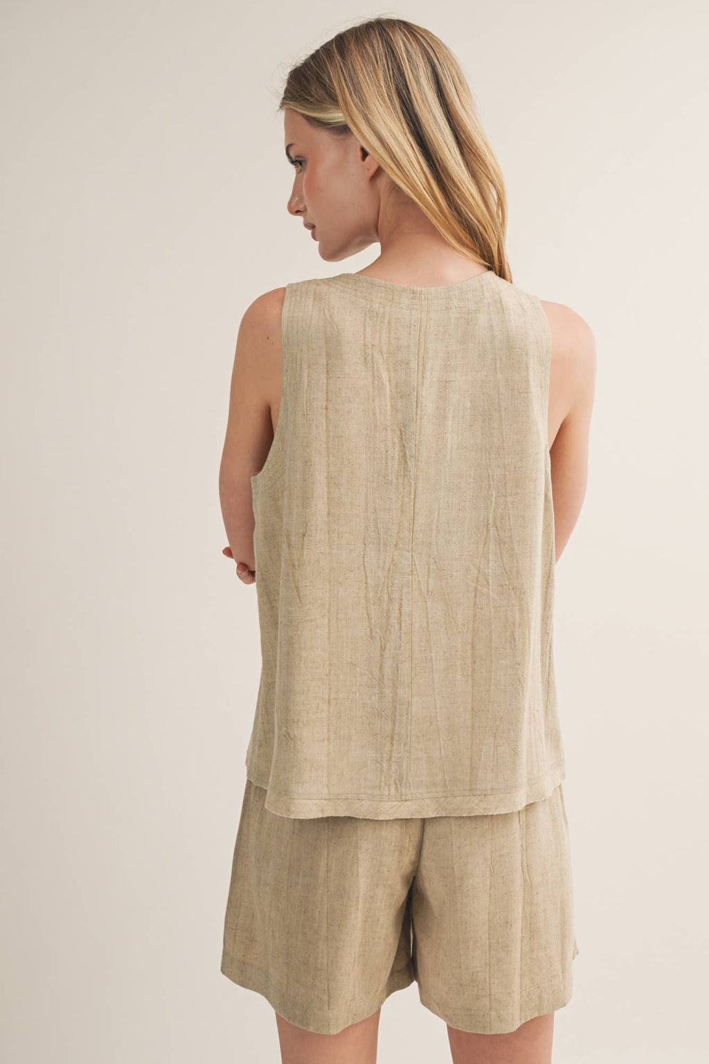 Textured Weave V-Neck Sleeveless Top