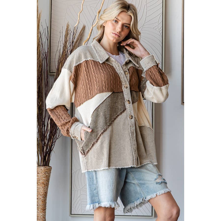 MINERAL WASHED COLORBLOCK DROP SHOULDER SHACKET