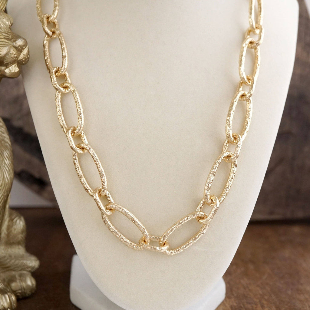 Chunky Statement Necklace – Elongated Textured Chain Necklace