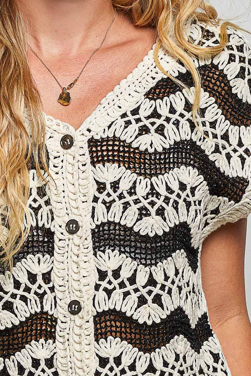 POL Sleeveless Crochet Weave Pattern Top