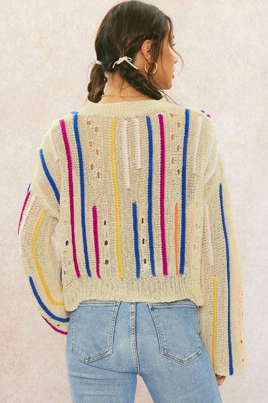Rainbow Stitch Bell Sleeve Sweater