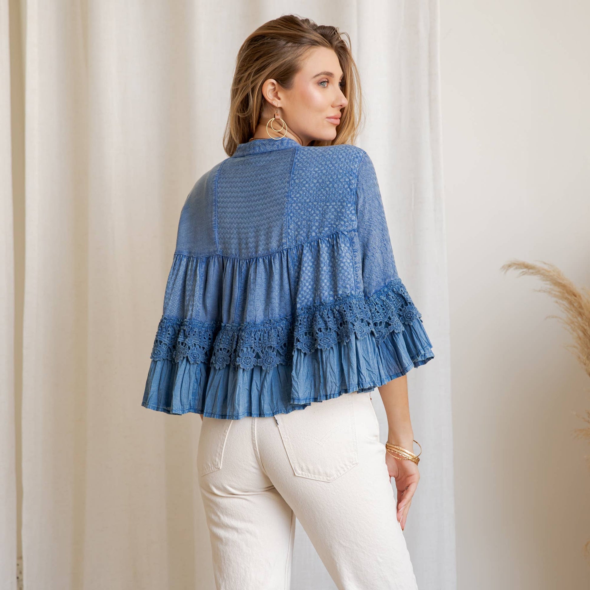 Boho Tiered Crochet Lace Open Front Shrug