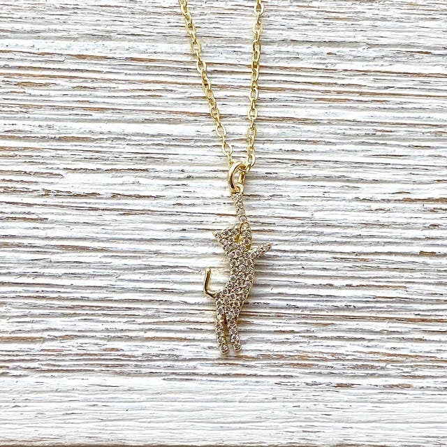 Dainty Cat Necklace w/ Micro Pave Gold