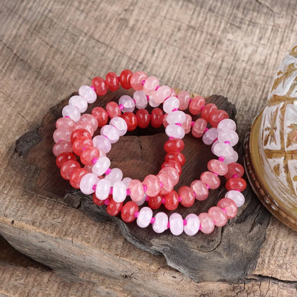 Sunlit Drift – Crackle Glass Rondelle Bracelet Set