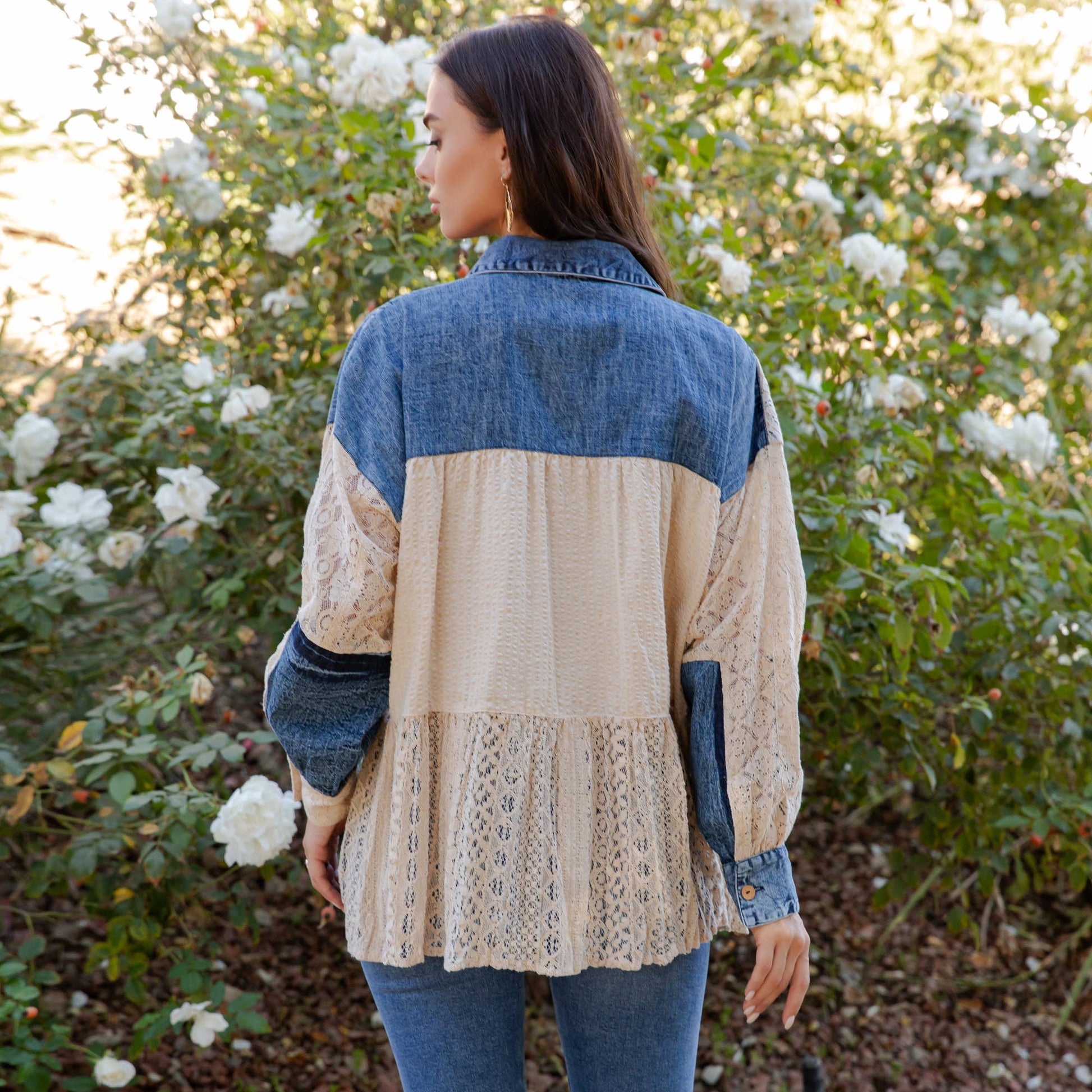 Boho Spliced Denim and Lace Spring Summer Shirt Jacket