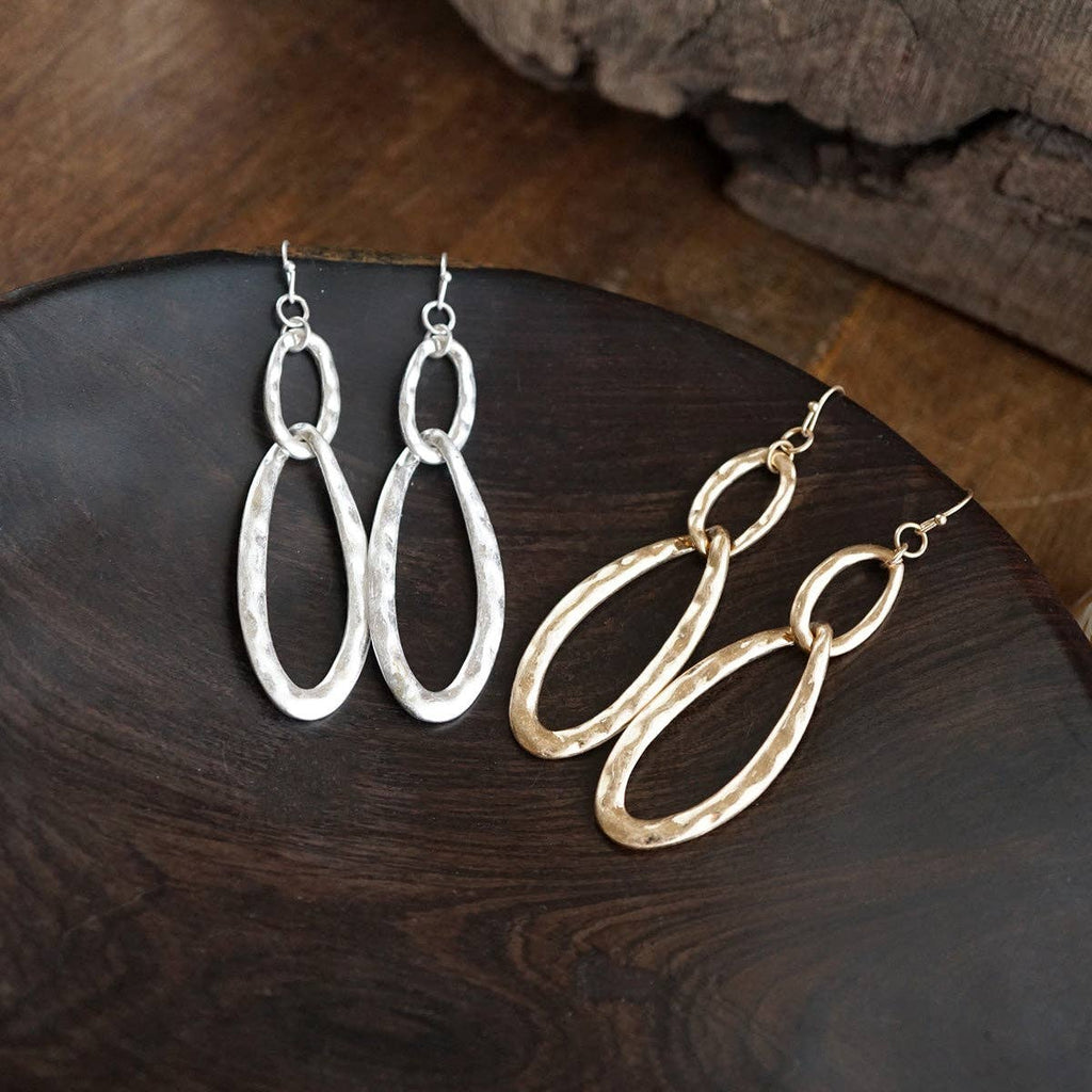 Molten Loop – Hammered Oval Link Drop Earrings