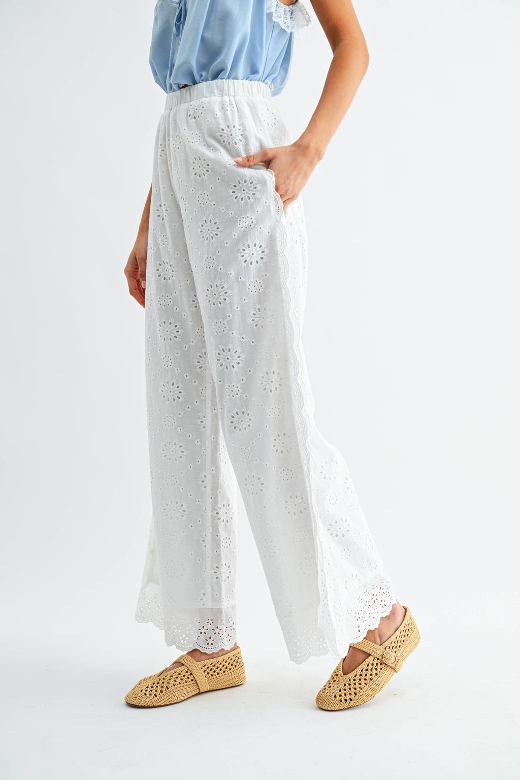 Broderie Anglaise Wide-Leg Trousers