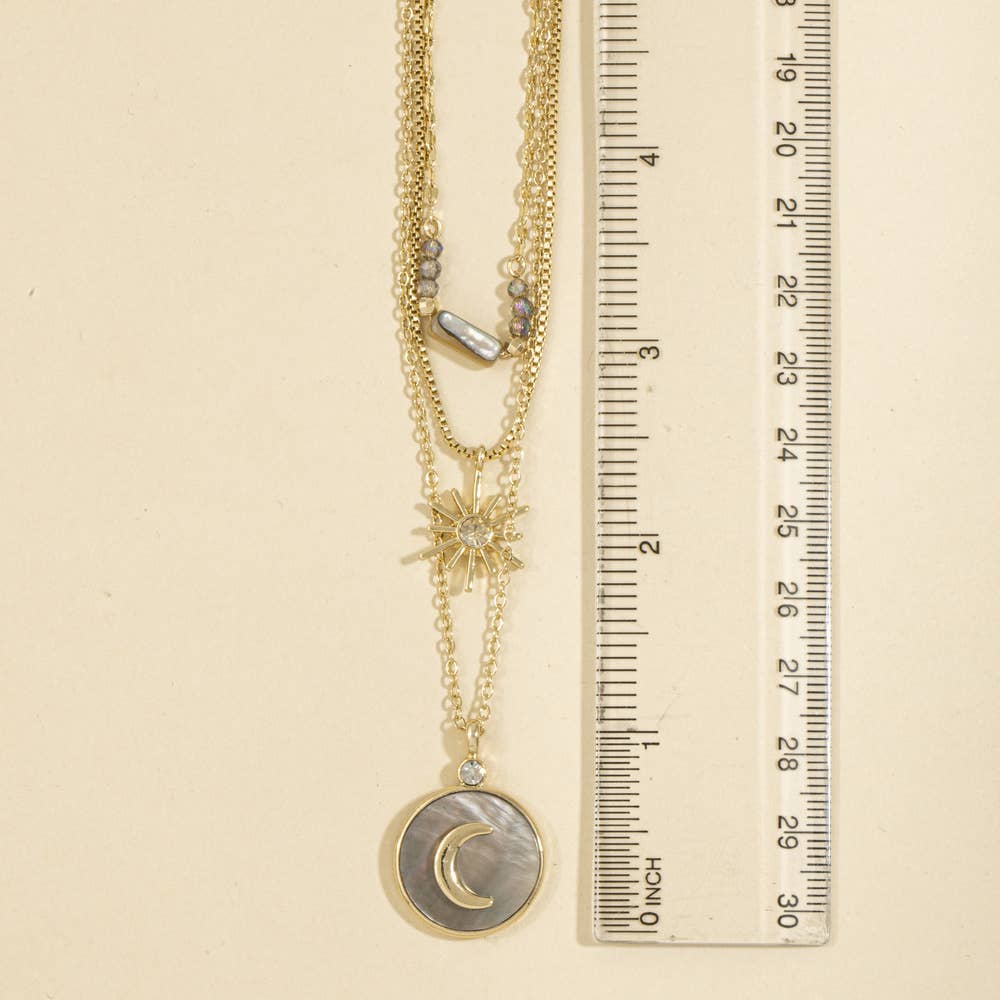 Layered Celestial Mop Moon And Star Necklace