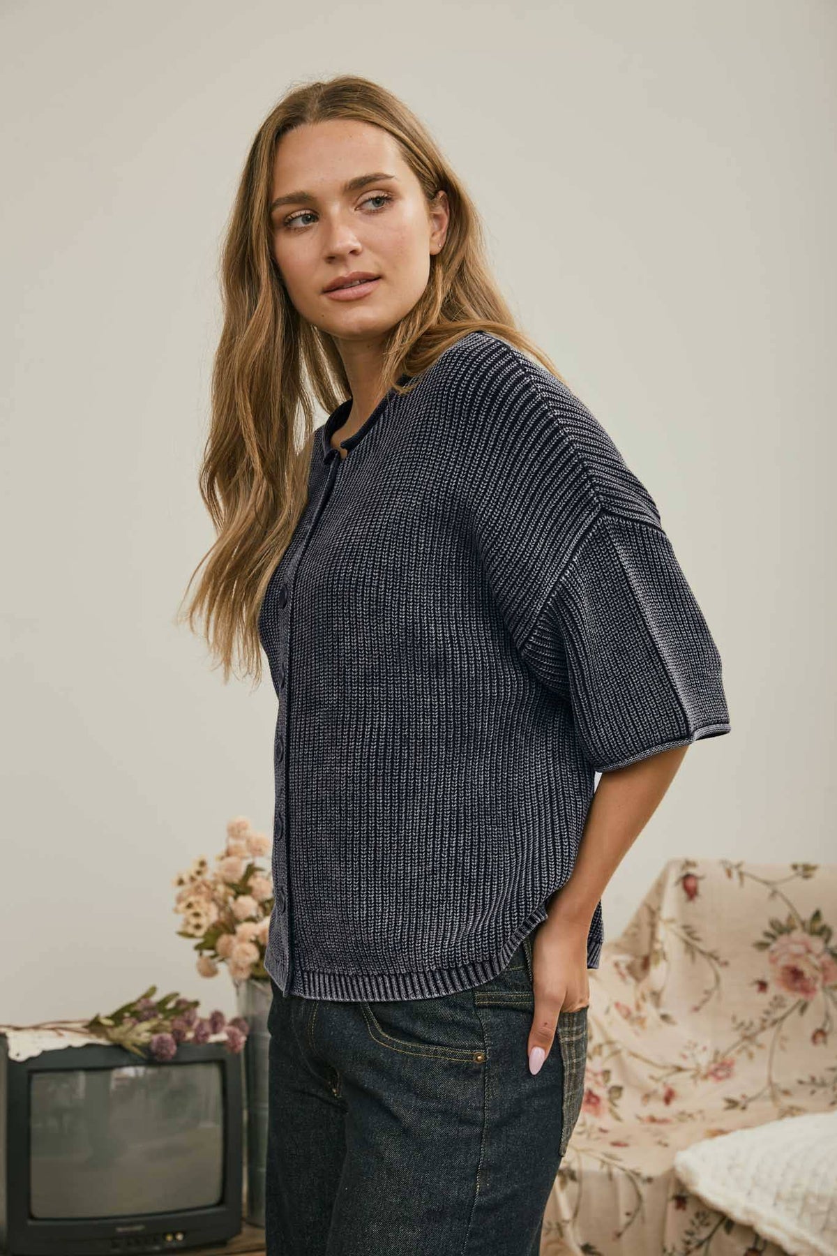 Delaney Washed Ribbed Cardigan