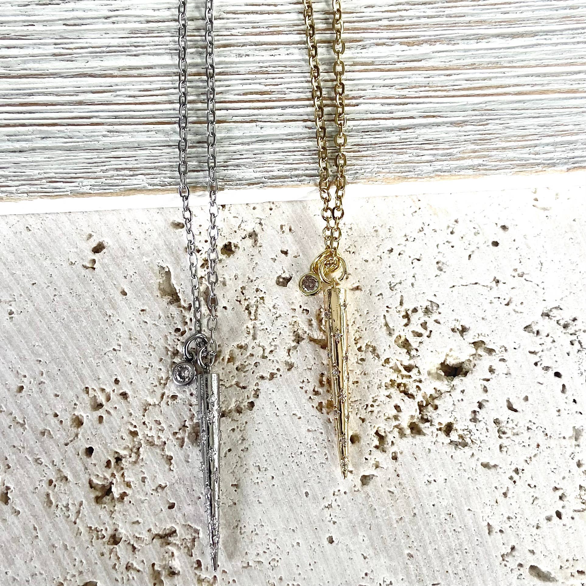 Spike Necklace w/ Clear Crystals