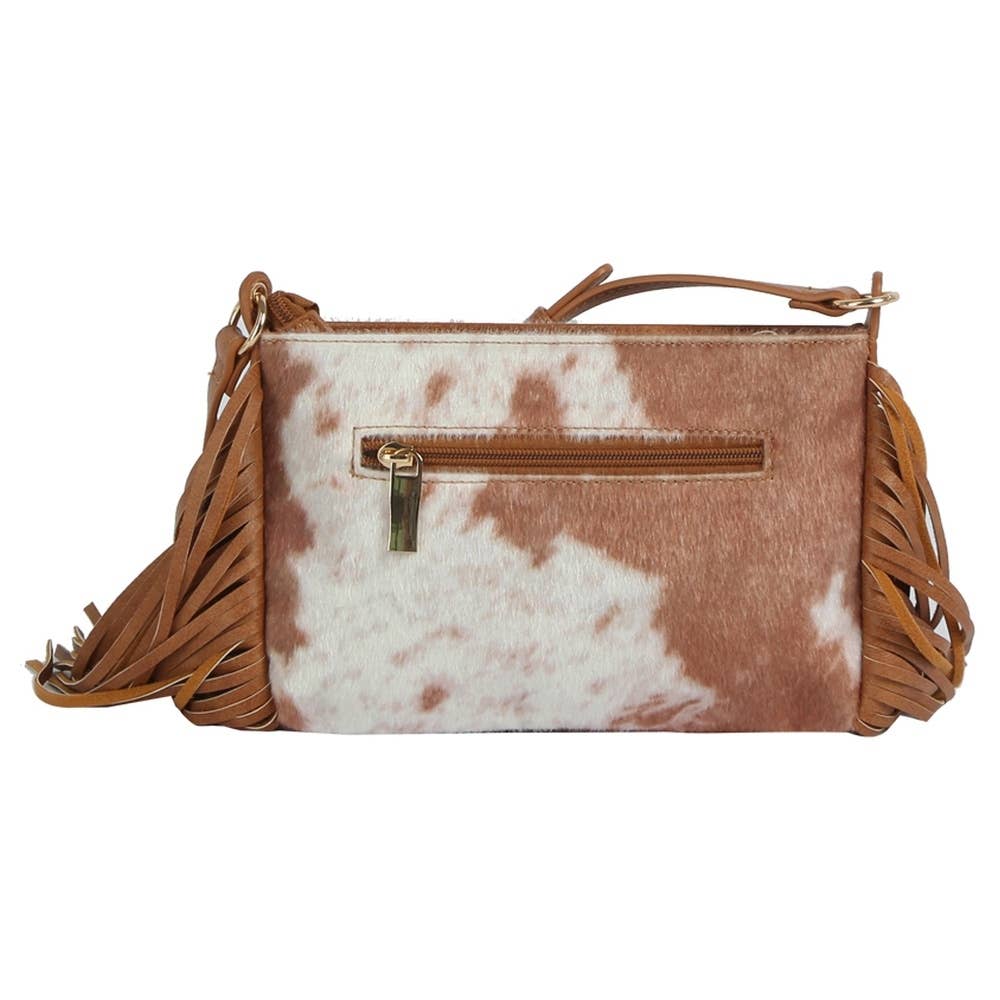 Calf Hair Cow Printed Fringe Crossbody Bag