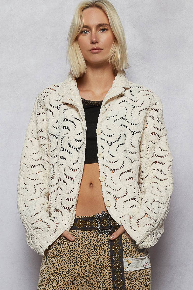 POL Long sleeve crochet knit chenille jacket