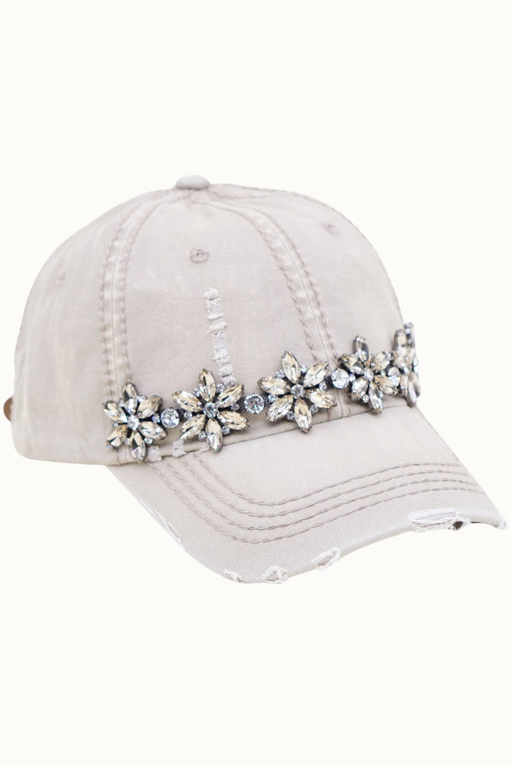 Bejeweled Bling Glitz Distressed Cap, Adjustable