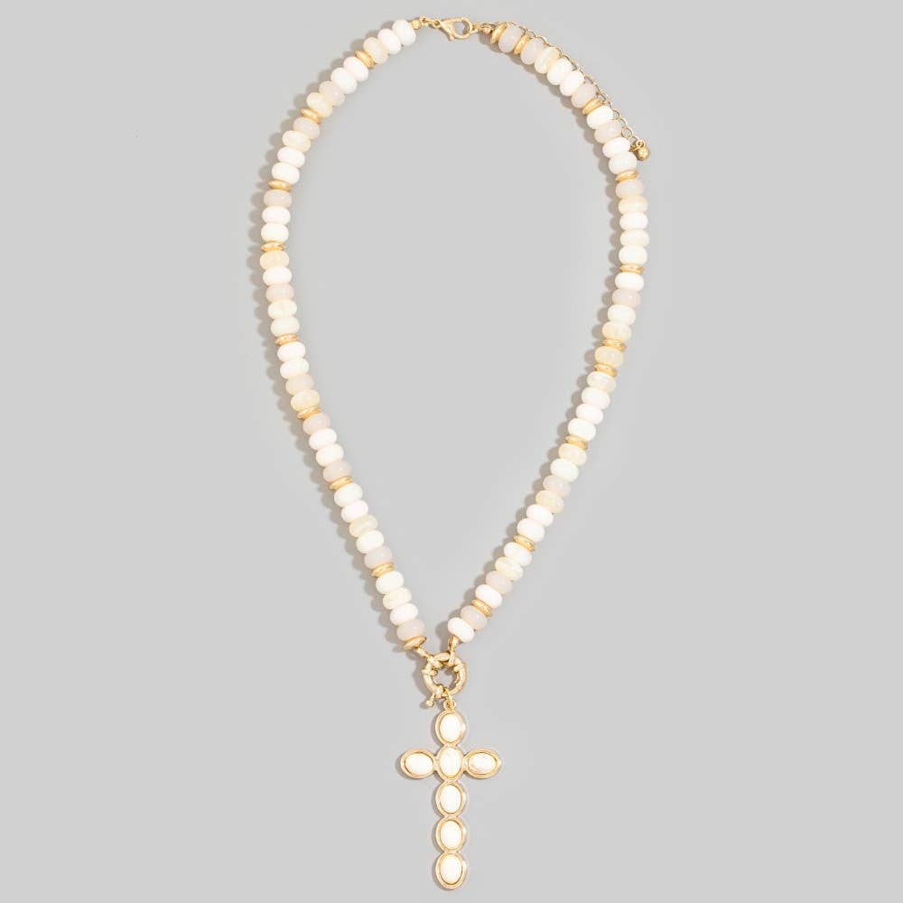 Semi Precious Stone Cross Pendant Necklace