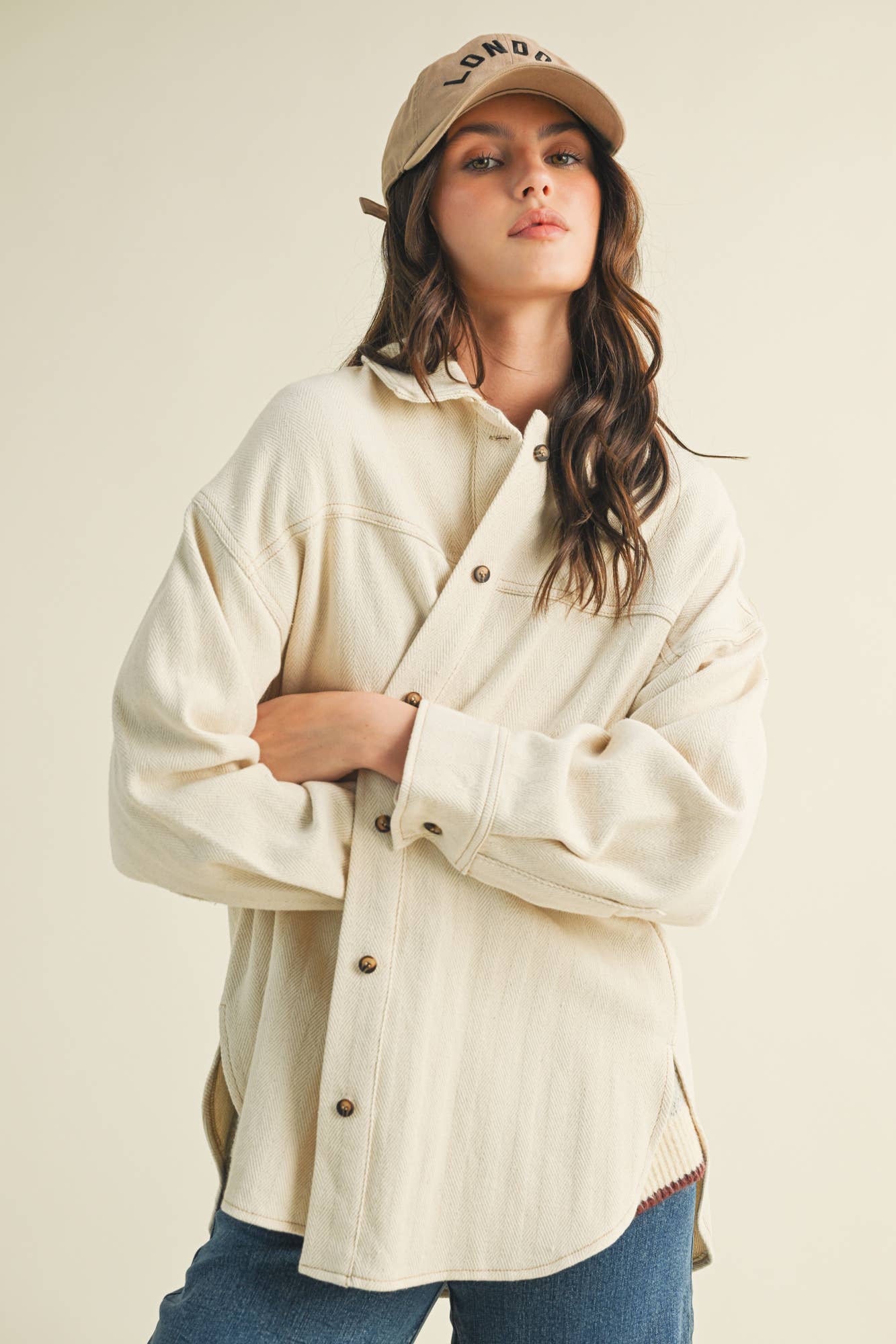 Lorie Button Down Jacket Shirt in Cream