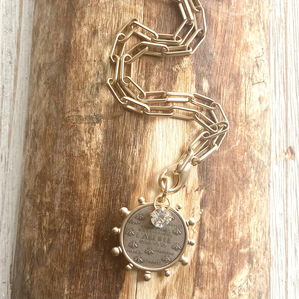 Matte Gold French Bee Coin Medallion