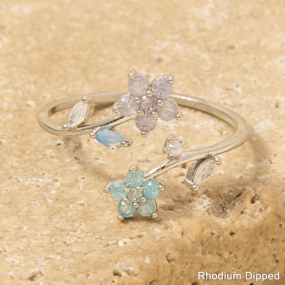 Gold Dipped Cz Floral Open Band Ring