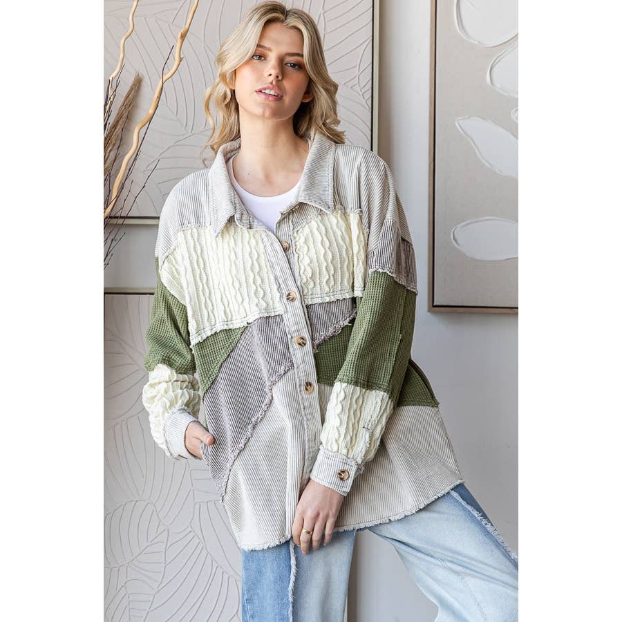 MINERAL WASHED COLORBLOCK DROP SHOULDER SHACKET