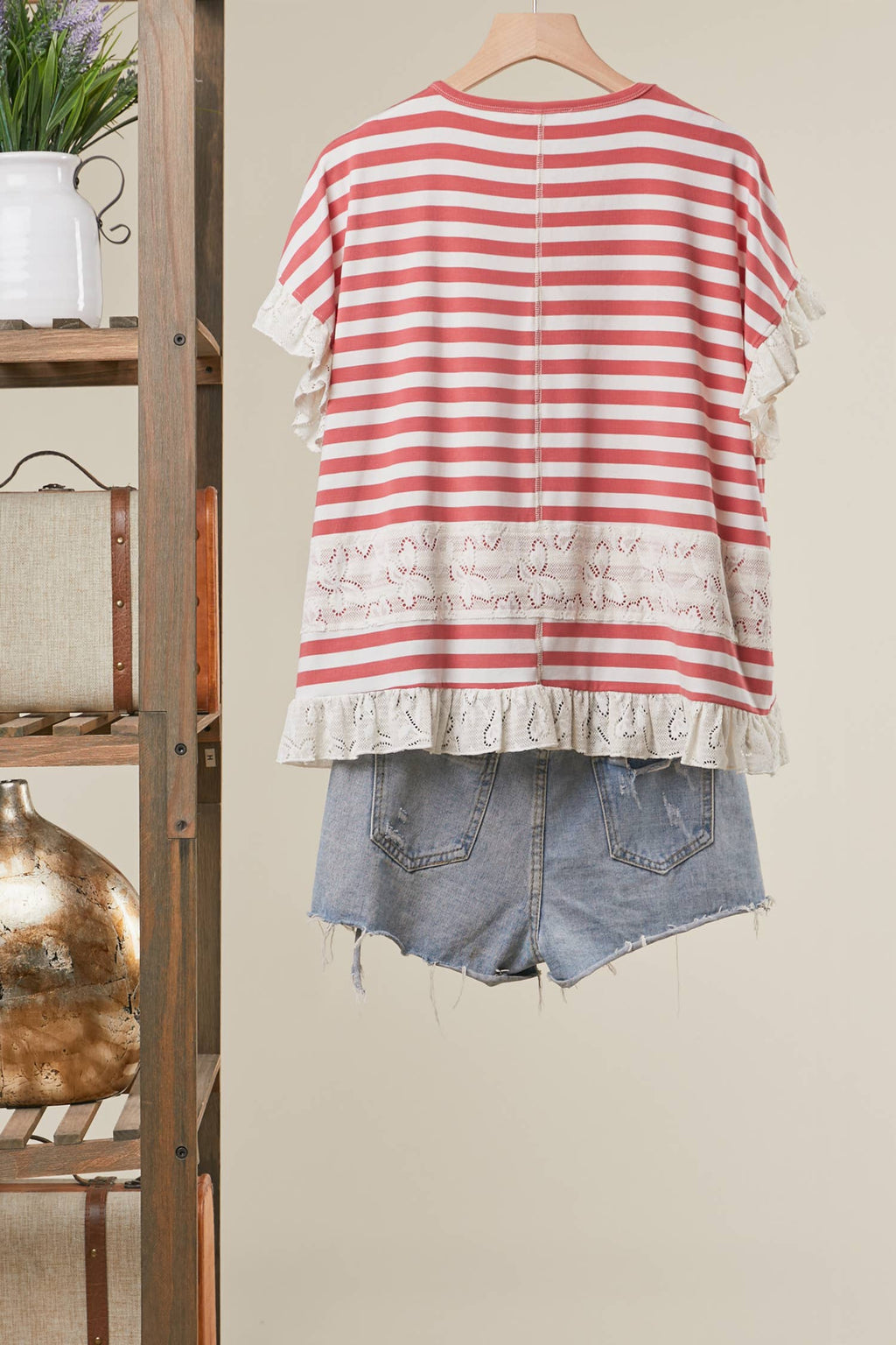 Striped Lace Trim Relaxed Top