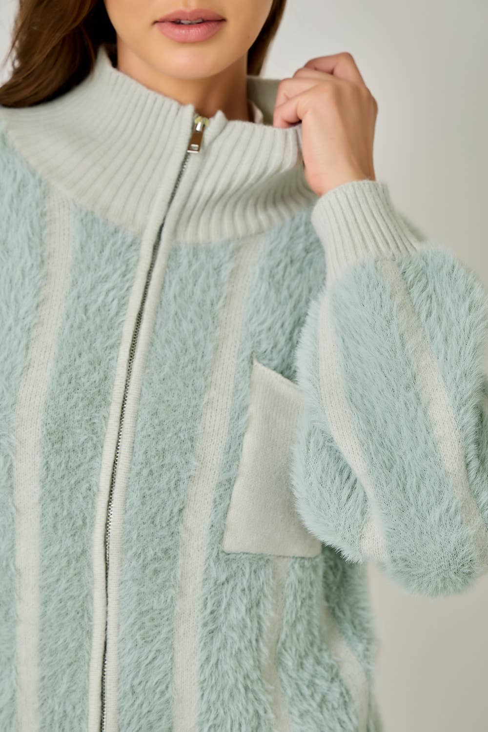 Fuzzy Zip-Up Sweater Jacket