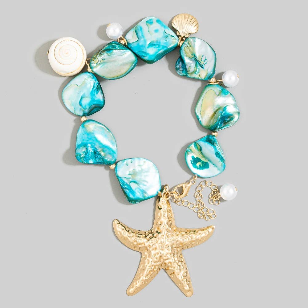 Marbled Shell Statement Bracelet With Starfish Pendant & Sea