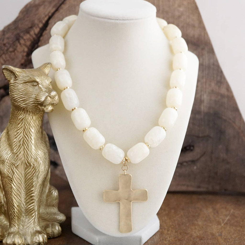 Chunky Statement Necklace – Acrylic Beads Gold Cross Necklace