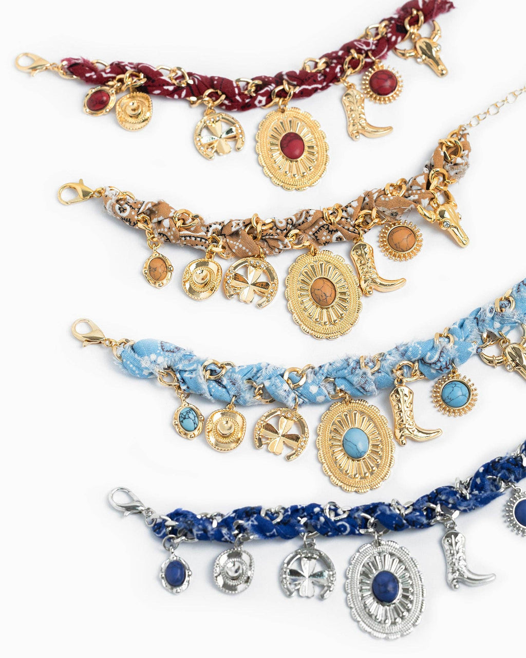 Paisley Scarf Western Concho Multi Charm Bracelet