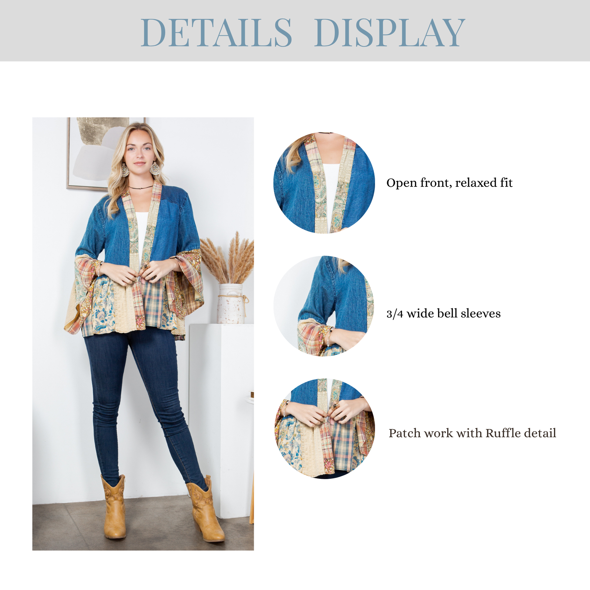 Boho Lace & Denim Patchwork Kimono Top/Sienna