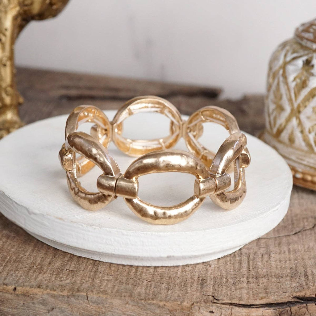 Sunlit Orbit – Chunky Hammered Link Stretch Bracelet