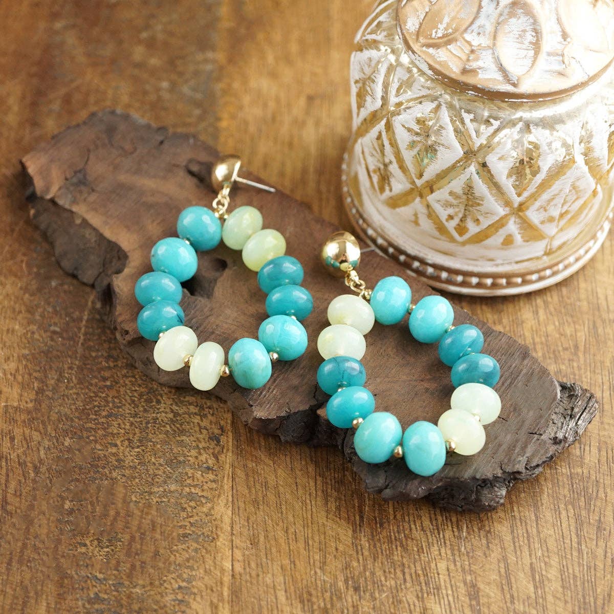 Sunlit Tides – Candy-Toned Beaded Teardrop Earrings