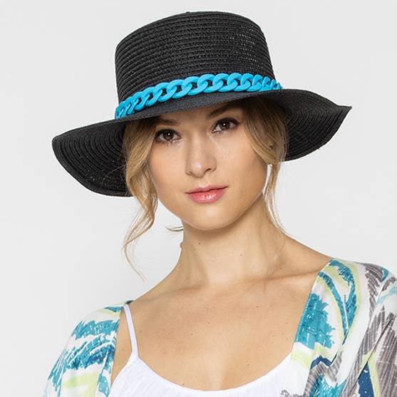 Women's Chain Accent Boater Panama Hat