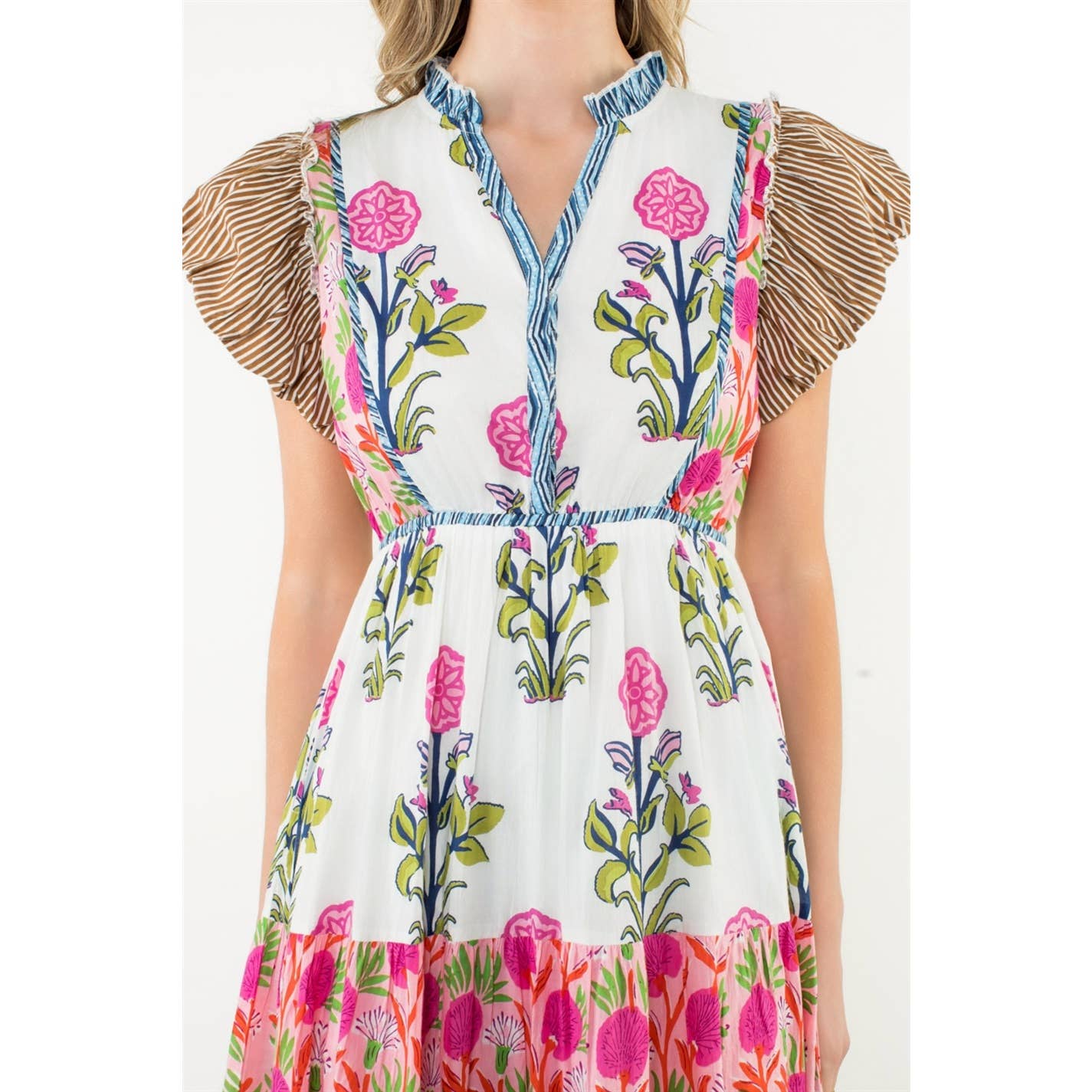 Flutter Sleeve Flower Maxi Dress