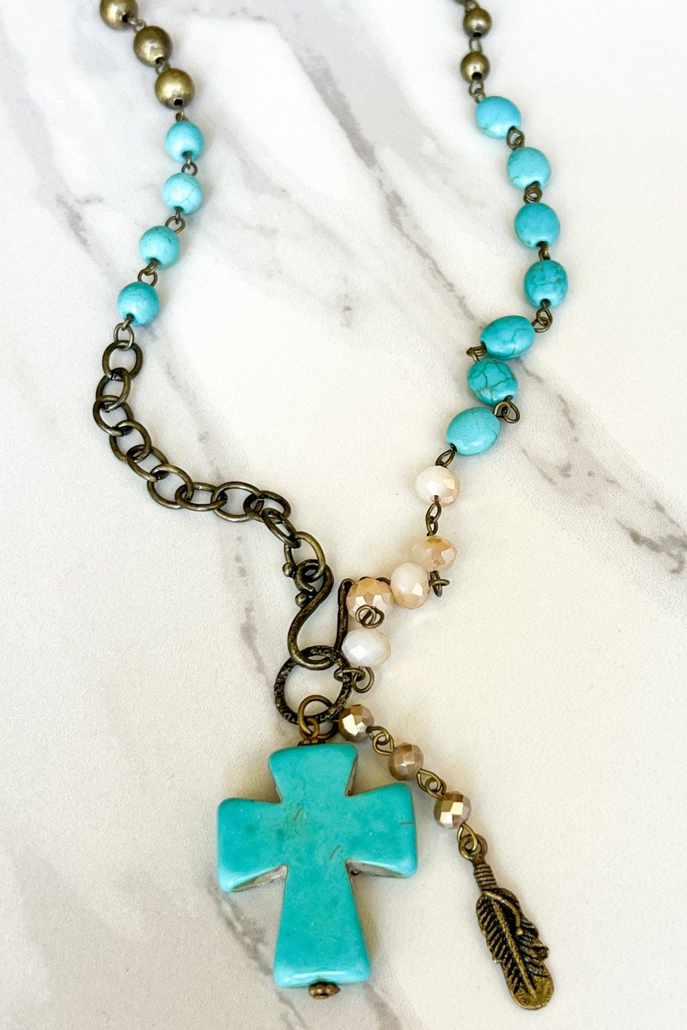 Boho Style Cross Necklace in Turquoise