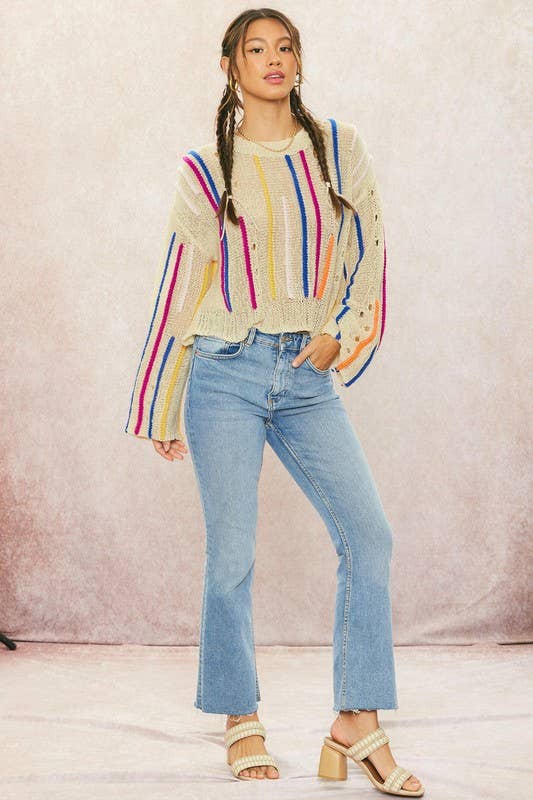 Rainbow Stitch Bell Sleeve Sweater