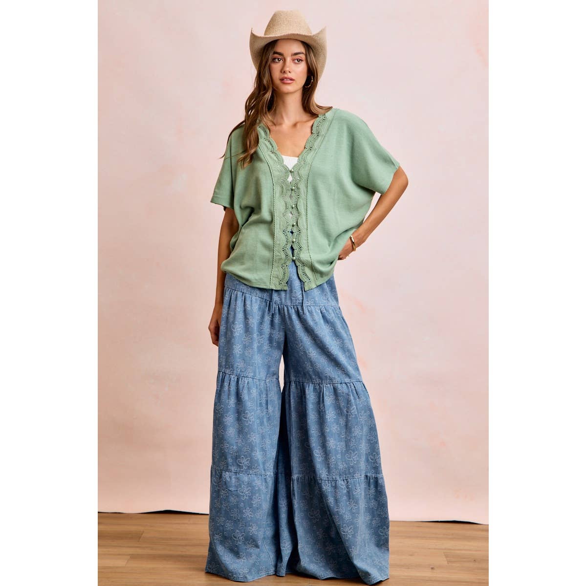 Daisy Tiered Floral Denim Pants