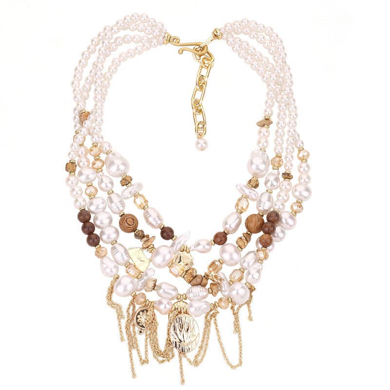 Multi-Layer Pearlies and Gold Charms Necklace
