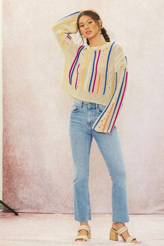 Rainbow Stitch Bell Sleeve Sweater