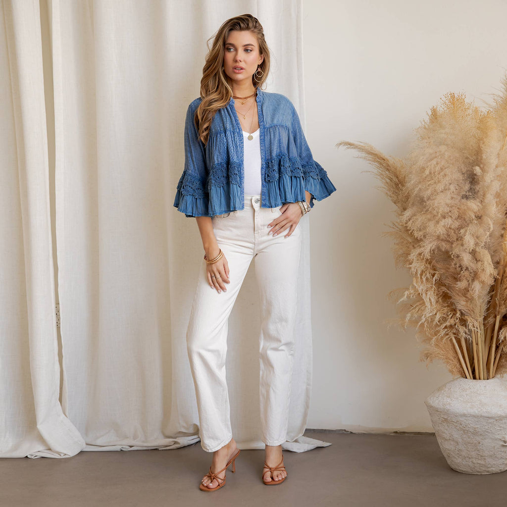 Boho Tiered Crochet Lace Open Front Shrug