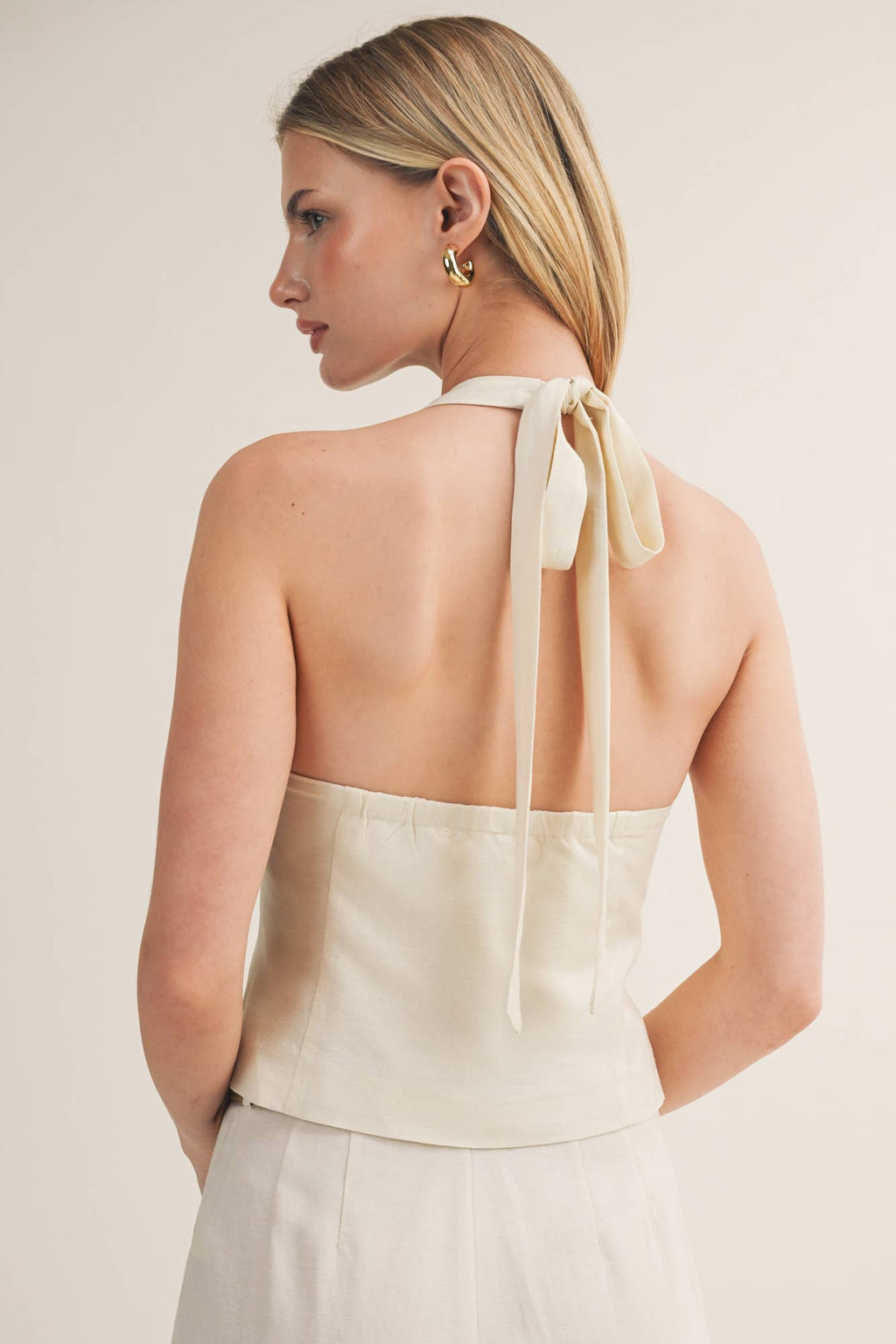 V-Neck Button Front Halter Vest