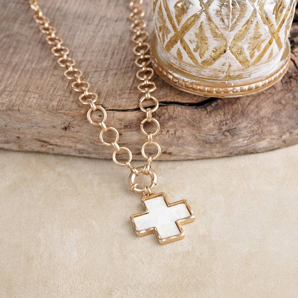 Luminous Cross – Mother of Pearl Charm Necklace