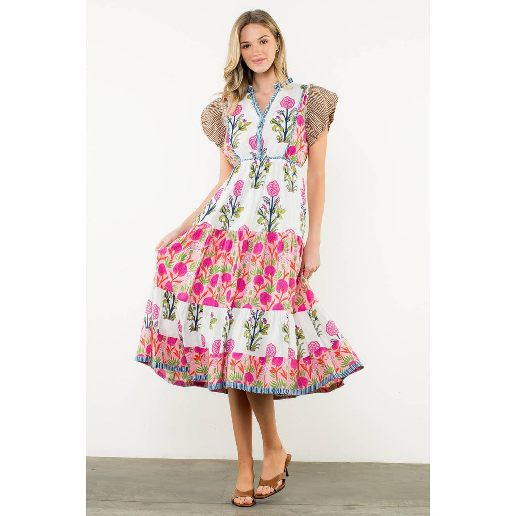Flutter Sleeve Flower Maxi Dress